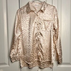 Makk Fashion‎ Women’s Relaxed Apricot Collared Button Down Top Size Small Hi Low
